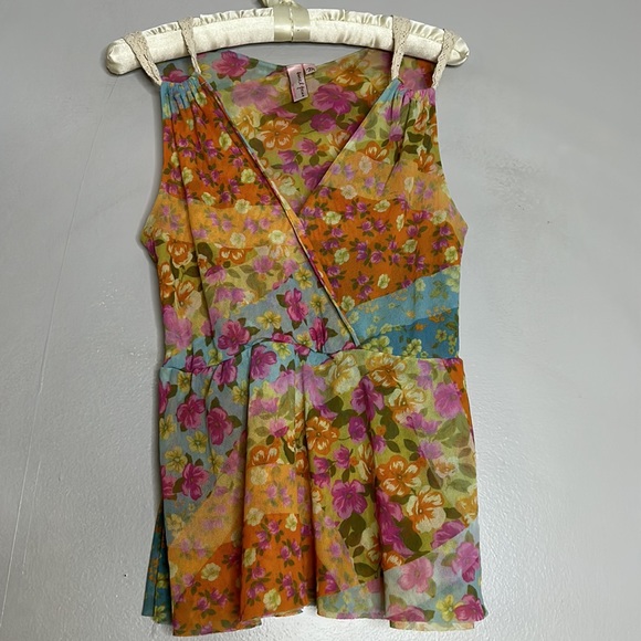 Vintage Sweet Pea Medium Mesh Peplum floral women’s tank top - Picture 6 of 9